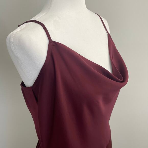 Satin Slip Cowl Neck Dress Midi Burgundy Sz L Adjustable Staps - Picture 6 of 10